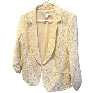 Candies Lace Blazer Jacket Off White 3/4 Sleeve Size L Juniors Y2K